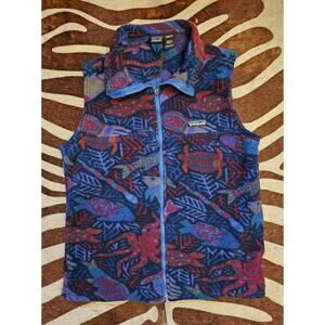 Vintage 90s Patagonia Fleece Vest Kids 14 Deep Sea Fish AOP Blue Made In USA
